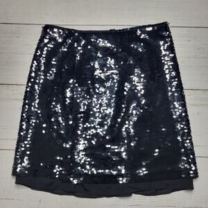 J. Crew Chiffon Lined Sequin Mini Skirt Black Shimmer Shine Party Medium 10